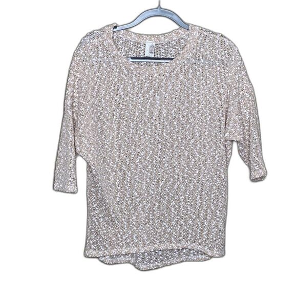 Francescas Sweaters - Francesca’s Open Knit Sweater Sm Cream Gold Metallic Boho Neutral Shimmer Cozy